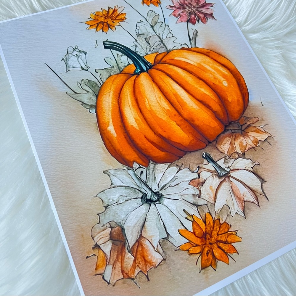 Wall Art Watercolor Floral Pumpkins Print Poster Card Unframed - Picture 11 of 12